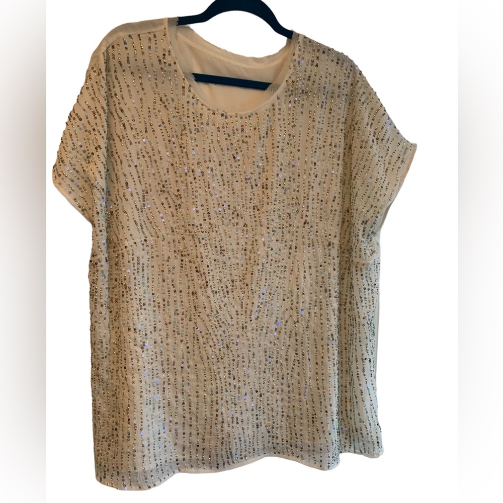 Beautiful Beaded Semi-sheer Short Sleeve Blouse Size 2XL